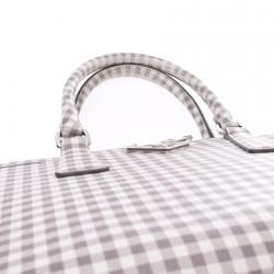 Pre Owned Prada Gray/White Leather Saffiano Lux Satchel