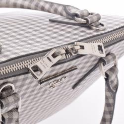 Pre Owned Prada Gray/White Leather Saffiano Lux Satchel