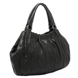 Pre Owned Prada Black Nappa Leather Waves Hobo