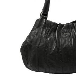 Pre Owned Prada Black Nappa Leather Waves Hobo