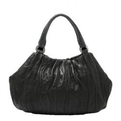 Pre Owned Prada Black Nappa Leather Waves Hobo
