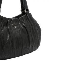 Pre Owned Prada Black Nappa Leather Waves Hobo