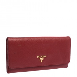 Pre Owned Prada Red Saffiano Lux Leather Continental Wallet