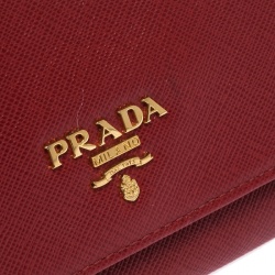 Pre Owned Prada Red Saffiano Lux Leather Continental Wallet