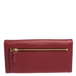 Pre Owned Prada Red Saffiano Lux Leather Continental Wallet