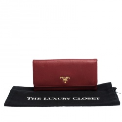 Pre Owned Prada Red Saffiano Lux Leather Continental Wallet