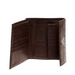 Pre Owned Prada Brown Printed Patent Leather Trifold Wallet