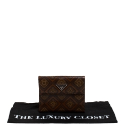 Pre Owned Prada Brown Printed Patent Leather Trifold Wallet