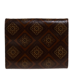 Pre Owned Prada Brown Printed Patent Leather Trifold Wallet