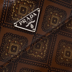 Pre Owned Prada Brown Printed Patent Leather Trifold Wallet