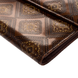 Pre Owned Prada Brown Printed Patent Leather Trifold Wallet