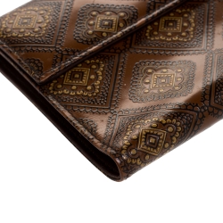 Pre Owned Prada Brown Printed Patent Leather Trifold Wallet