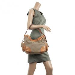 مملوكة مسبقًا Prada Beige Trim Logo Jacquard Hobo Bag