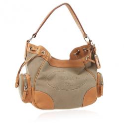 مملوكة مسبقًا Prada Beige Trim Logo Jacquard Hobo Bag