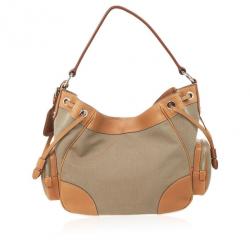 مملوكة مسبقًا Prada Beige Trim Logo Jacquard Hobo Bag