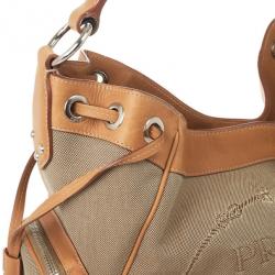 مملوكة مسبقًا Prada Beige Trim Logo Jacquard Hobo Bag