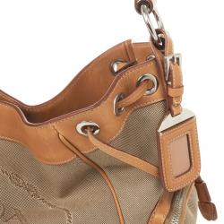 مملوكة مسبقًا Prada Beige Trim Logo Jacquard Hobo Bag