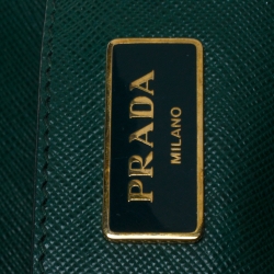 Pre Owned Prada Green Saffiano Lux Leather Medium Galleria Double Zip Tote