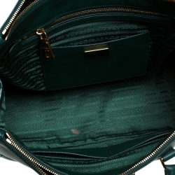 Pre Owned Prada Green Saffiano Lux Leather Medium Galleria Double Zip Tote