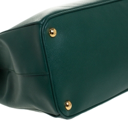 Pre Owned Prada Green Saffiano Lux Leather Medium Galleria Double Zip Tote