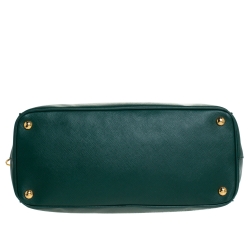 Pre Owned Prada Green Saffiano Lux Leather Medium Galleria Double Zip Tote