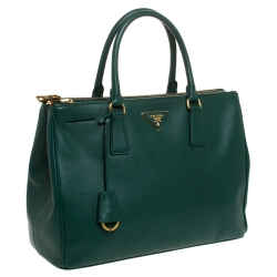 Pre Owned Prada Green Saffiano Lux Leather Medium Galleria Double Zip Tote
