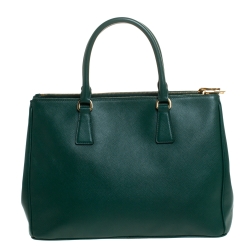 Pre Owned Prada Green Saffiano Lux Leather Medium Galleria Double Zip Tote