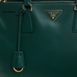 Pre Owned Prada Green Saffiano Lux Leather Medium Galleria Double Zip Tote