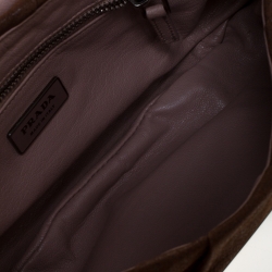 Pre Owned Prada Brown Leather Rhinestones Embellished Small Shoulder Bag