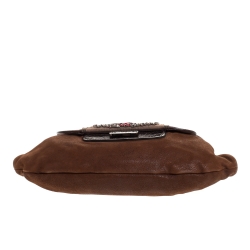 Pre Owned Prada Brown Leather Rhinestones Embellished Small Shoulder Bag