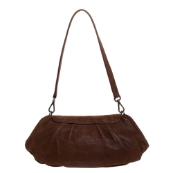 Pre Owned Prada Brown Leather Rhinestones Embellished Small Shoulder Bag