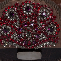 Pre Owned Prada Brown Leather Rhinestones Embellished Small Shoulder Bag