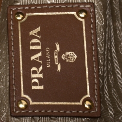 Pre Owned Prada Olive Green/Tan Logo Jacquard Fabric and Leather Tote