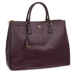 مملوكة مسبقًا Prada Maroon Saffiano Lux Double-Zip Large Tote