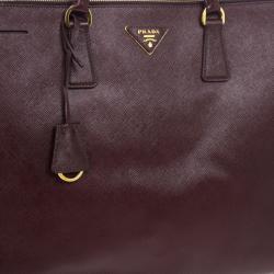 مملوكة مسبقًا Prada Maroon Saffiano Lux Double-Zip Large Tote