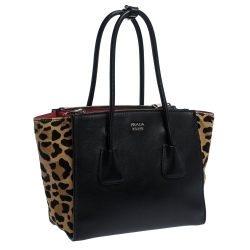 Pre Owned Prada Black/Brown Leather and Calfhair Twin Pocket Tote