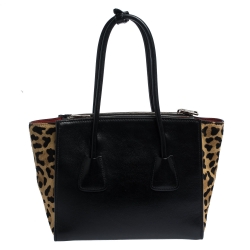 Pre Owned Prada Black/Brown Leather and Calfhair Twin Pocket Tote