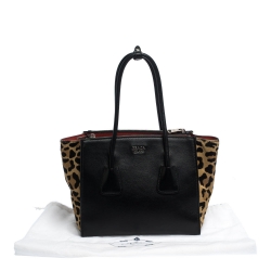 Pre Owned Prada Black/Brown Leather and Calfhair Twin Pocket Tote