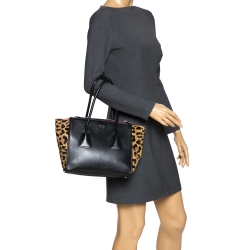 Pre Owned Prada Black/Brown Leather and Calfhair Twin Pocket Tote