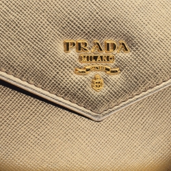 Pre Owned Prada Metallic Gold Saffiano Lux Leather Wristlet Compact Wallet