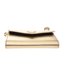 Pre Owned Prada Metallic Gold Saffiano Lux Leather Wristlet Compact Wallet