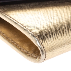 Pre Owned Prada Metallic Gold Saffiano Lux Leather Wristlet Compact Wallet
