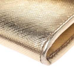 Pre Owned Prada Metallic Gold Saffiano Lux Leather Wristlet Compact Wallet