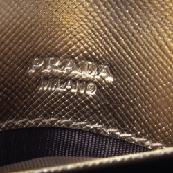 Pre Owned Prada Metallic Gold Saffiano Lux Leather Wristlet Compact Wallet