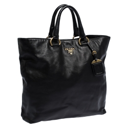 Pre Owned Prada Black Vitello Daino Leather Shopper Tote