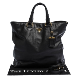 Pre Owned Prada Black Vitello Daino Leather Shopper Tote