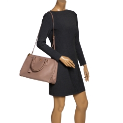 Pre Owned Prada Nude Saffiano Lux Leather Medium Double Zip Tote