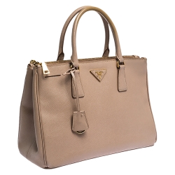 Pre Owned Prada Nude Saffiano Lux Leather Medium Double Zip Tote