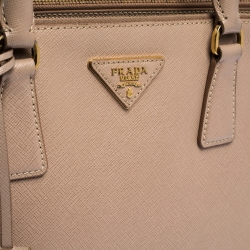 Pre Owned Prada Nude Saffiano Lux Leather Medium Double Zip Tote