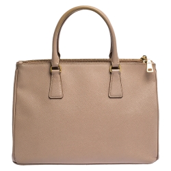 Pre Owned Prada Nude Saffiano Lux Leather Medium Double Zip Tote